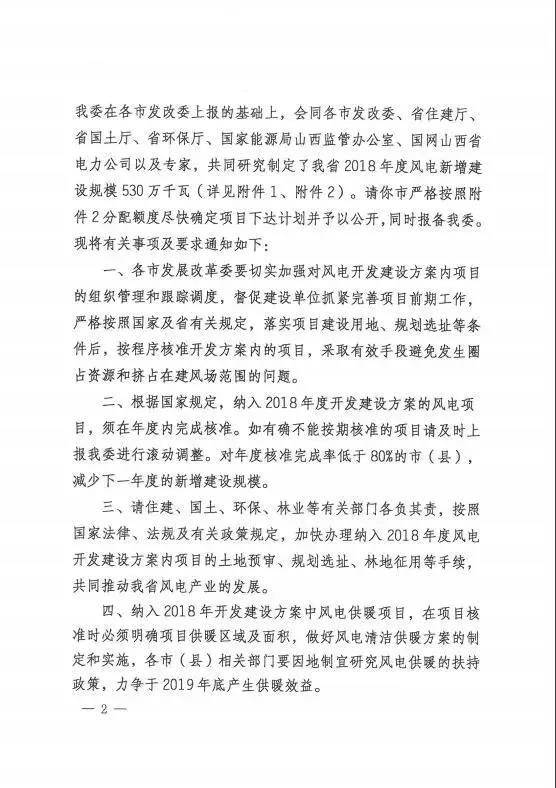 96個項目！山西省正式印發2018年度風電開發建設方案