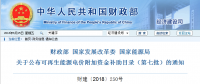 財政部、國家發(fā)展改革委、國家能源局公布可再生能源電價附加資金補助目錄（第七批）