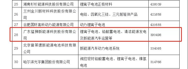 猛獅科技榮登2017年度中國電池行業百強企業榜