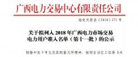 廣西電力交易中心日前發(fā)布了《關于擬列入2018年廣西電力市場交易電力用戶準入名單(第十一批)的公示》